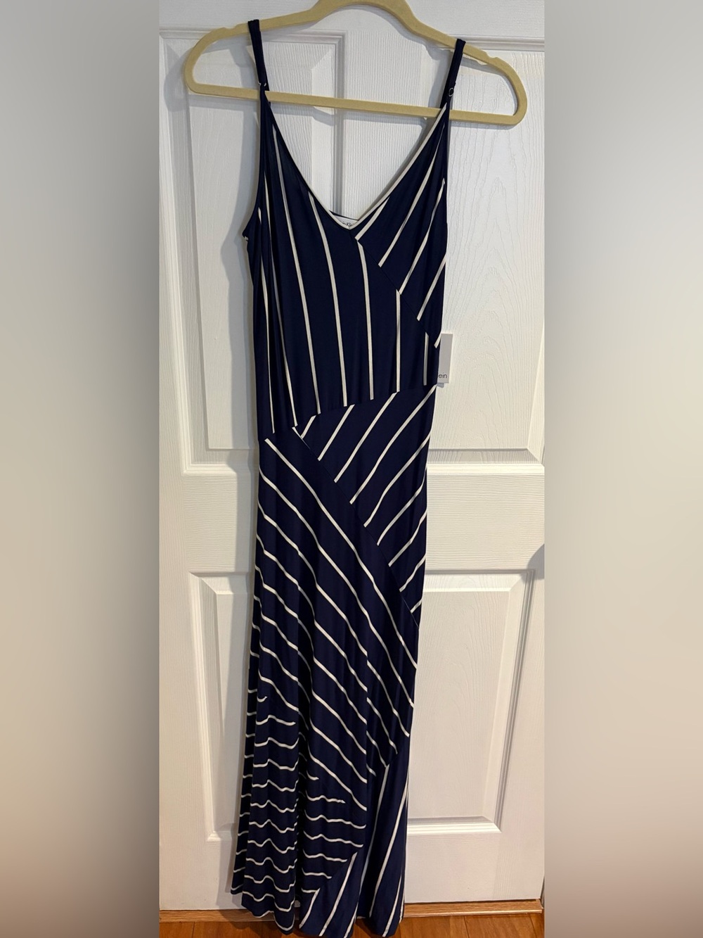 Calvin Klein Navy & White Striped Maxi Dress